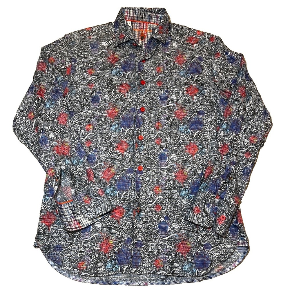 Luchiano Visconti Black Men's Small Long Sleeve Button Up Shirt Floral Print